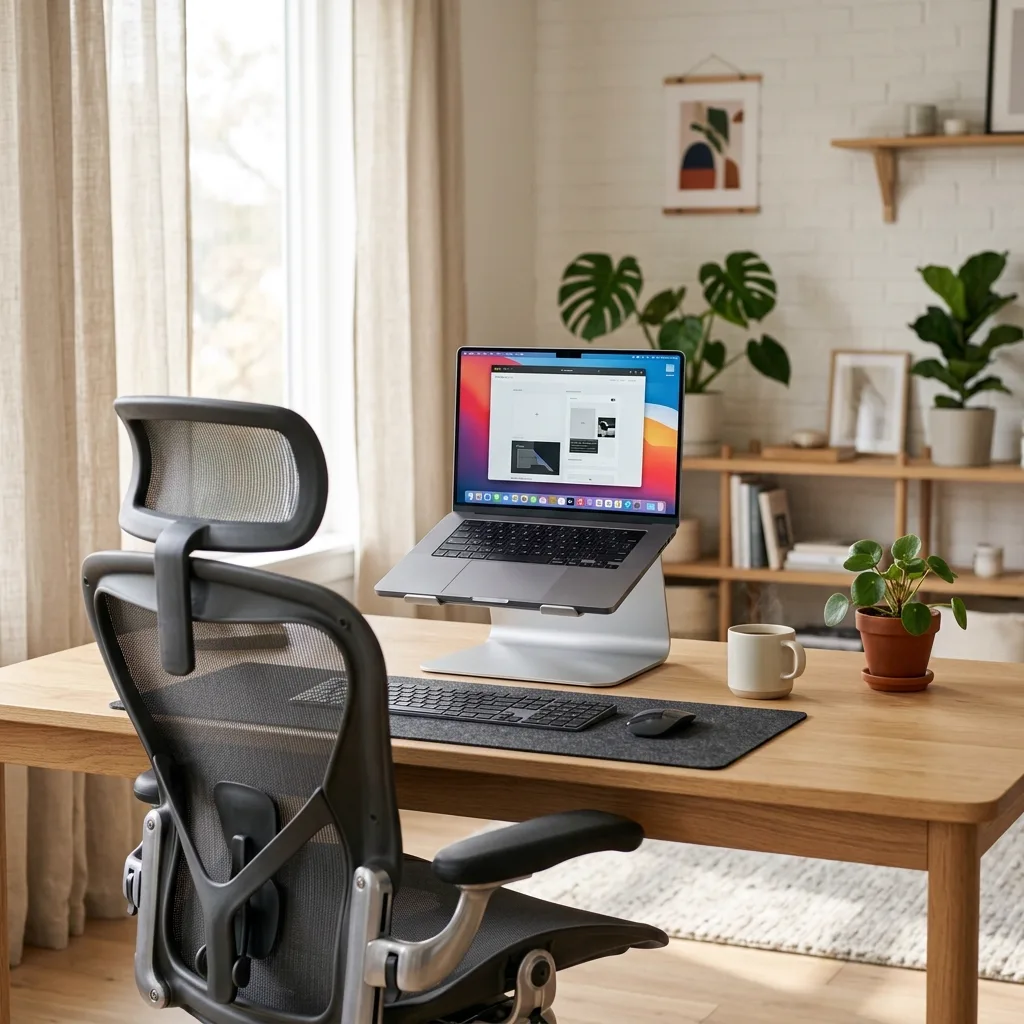 จัดท่านั่ง Ergonomic ปรับระดับสายตาลดปวดคอบ่า: คู่มือเลือกเก้าอี้เพื่อสุขภาพและอุปกรณ์จัดโต๊ะทำงานหน้าแล็ปท็อป